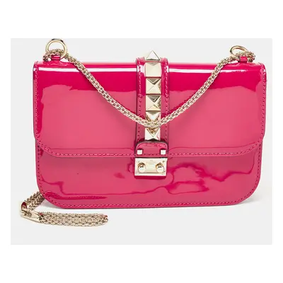 Valentino Fuchsia Patent Leather Medium Glam Lock Shoulder Bag