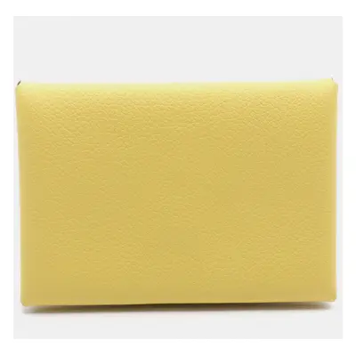 Hermes Yellow Leather Calvi Duo Wallet