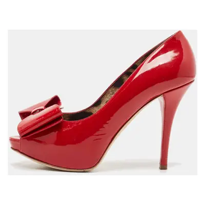 Dolce & Gabbana Red Patent Leather Bow Peep Toe Platform Pumps Size