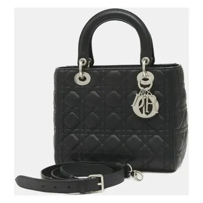 Dior Black Lambskin Lady Dior Medium Handbag