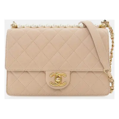 Chanel Pink Medium Quilted Goatskin Chic Pearls Flap Bag