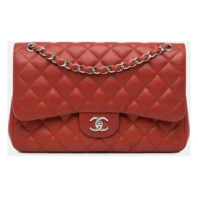 Chanel Orange Jumbo Classic Caviar Double Flap