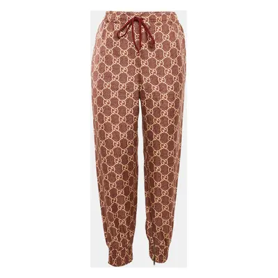 Gucci Red/Beige GG Supreme Printed Silk Joggers