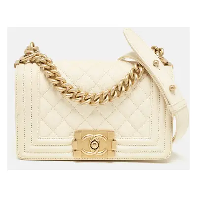 Chanel Cream Quilted Caviar Leather Boy Flap Bag