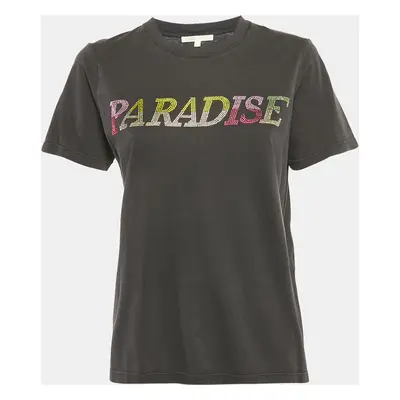 Maje Grey Paradise Embellished Jersey T-Shirt