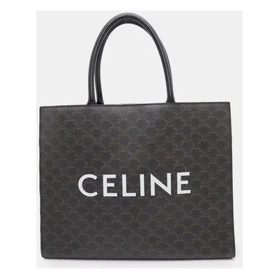 Celine Black Coated Canvas Leather Triomphe Horizontal Tote Bag