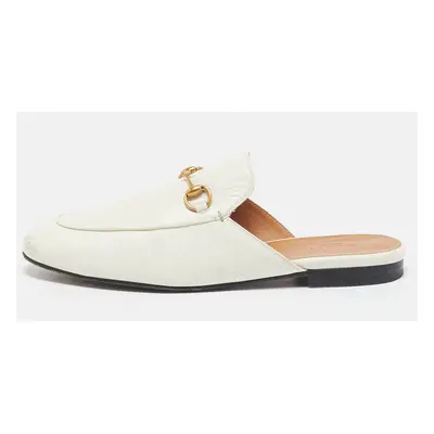 Gucci White Leather Princetown Horsebit Mule Sandals Size