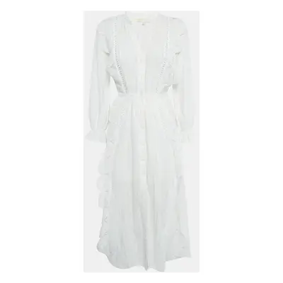 Maje White Lace Button Front Midi Dress