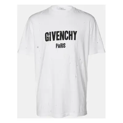 Givenchy White Logo Print Cotton Distressed T-Shirt