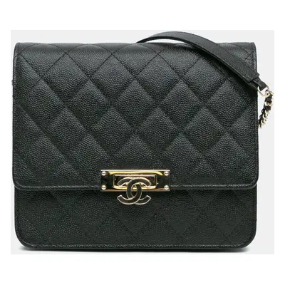 Chanel Black Quilted Caviar Golden Class Wallet On Chain