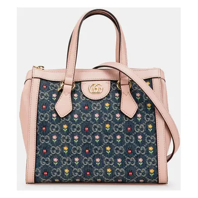 Gucci Blue Small GG Denim Embroidery Ophidia Satchel