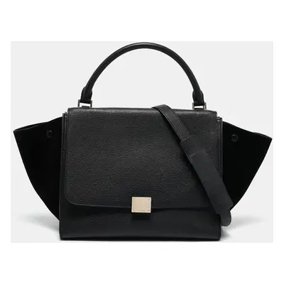 Celine Black Leather and Suede Trapeze Top Handle Bag