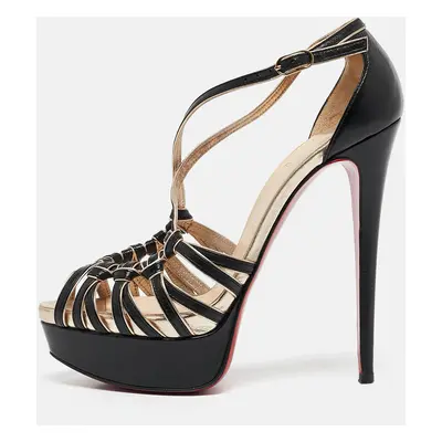 Christian Louboutin Black/Gold Leather Strappy Platform Sandals Size 37.5