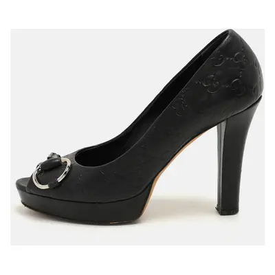 Gucci Black Leather Peep Toe Pumps Size