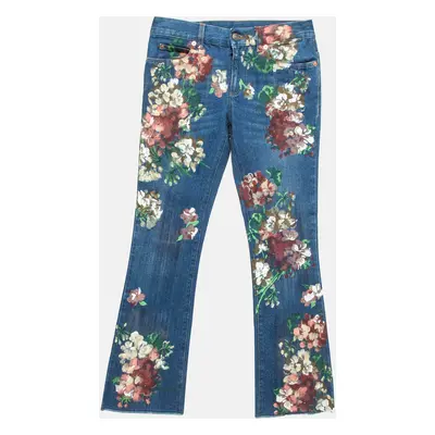 Gucci Blue Floral Hand Painted Denim Jeans Waist 23"