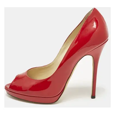 Jimmy Choo Red Patent Leather Quiet Peep Toe Pumps Size