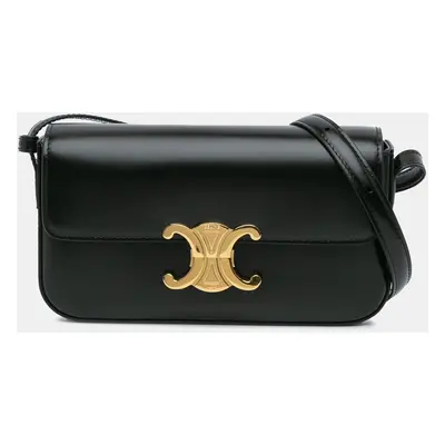 Celine Black Leather Triomphe Claude Shoulder Bag