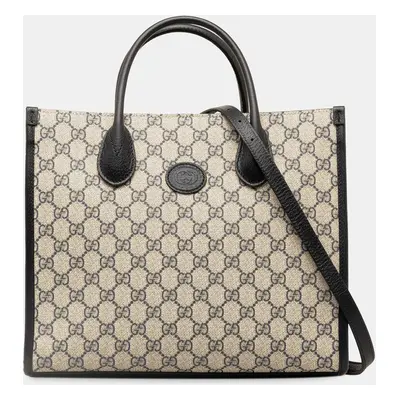 Gucci Beige Brown Small GG Supreme Interlocking G Tote