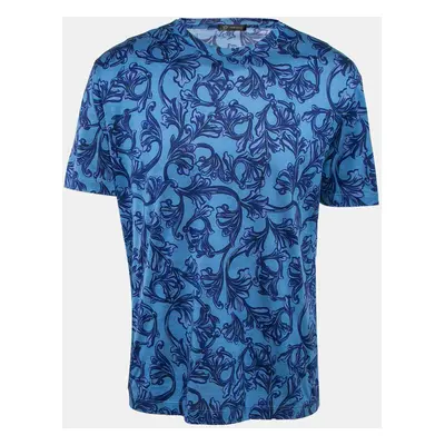 Versace Blue Baroque Print Cotton Jersey Crew Neck T-Shirt