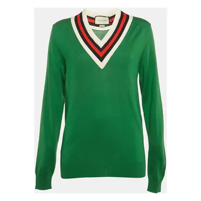 Gucci Green Wool V-Neck Full Sleeve Sweater