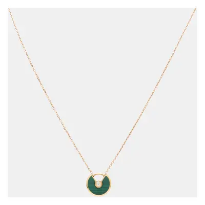 Cartier Amulette De Cartier Diamond Malachite 18k Rose Gold Motif Necklace