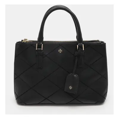 Tory Burch Black Wild Stitch Leather Robinson Double Zip Tote