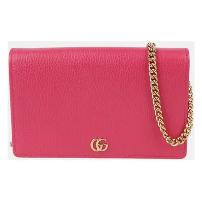 Gucci Pink Leather Mini GG Marmont Chain Shoulder Bag