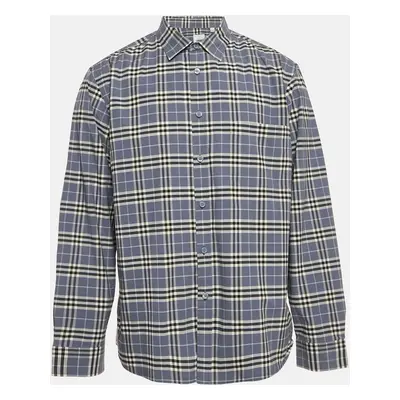 Burberry Blue Checks Cotton Long Sleeve Shirt