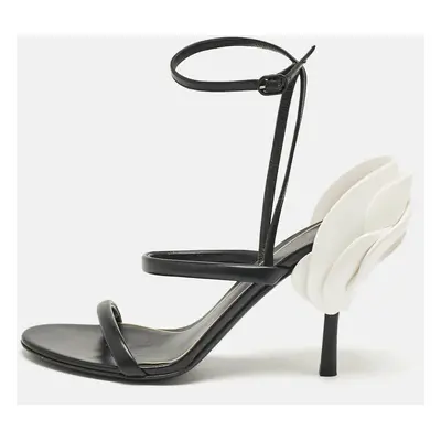 Valentino Black Leather Rose Detail Ankle Strap Sandals Size