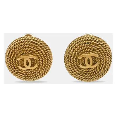 Chanel CC Rope Motif Gold Tone Round Clip-on Stud Earrings