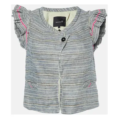 Isabel Marant Grey Stripe Linen Flutter Sleeve Crop Top