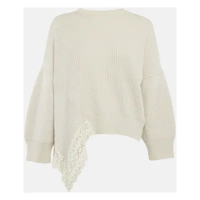 Stella McCartney Light Grey Lace Trim Rib Knit Asymmetric Sweater