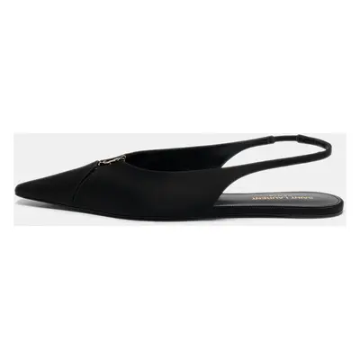 Saint Laurent Black Satin Babylone Slingback Flats Size