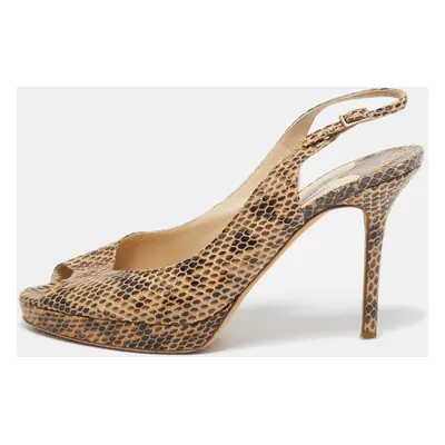 Jimmy Choo Two Tone Python Leather Peep Toe Platform Nova Slingback Sandals Size 38.5