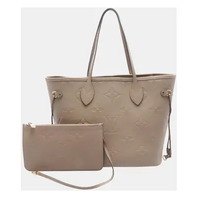 Louis Vuitton Beige Leather Monogram Empreinte Neverfull MM Tote Bag