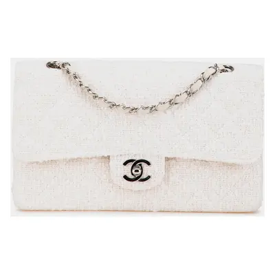 Chanel White Medium Classic Tweed Double Flap