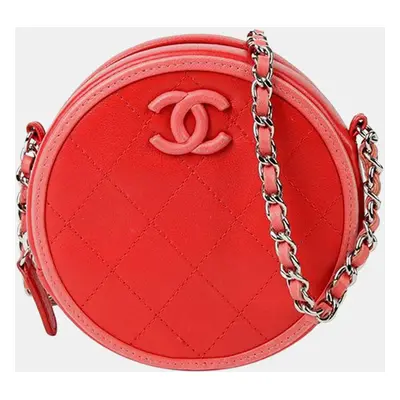 Chanel Red Quilted Lambskin Color Pop Round Clutch with Chain