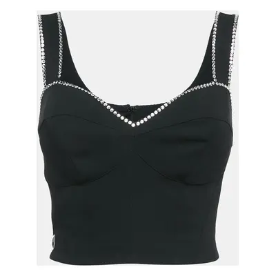 Philip Stein Black Rhinestone Embellished Crepe Bustier Top