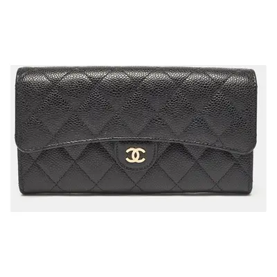 Chanel Black Quilted Caviar Leather Classic Flap Continental Wallet