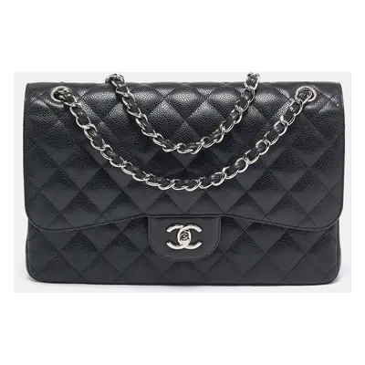 Chanel Black Quilted Caviar Leather Jumbo Classic Double Flap Bag