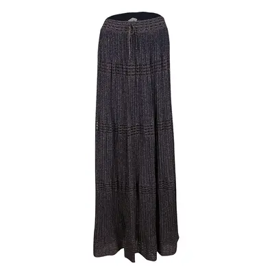 M Missoni Purple Lurex Perforated Knit Pleated Skirt