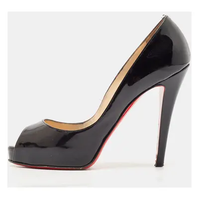 Christian Louboutin Black Patent Leather Very Prive Peep Toe Pumps Size 37.5