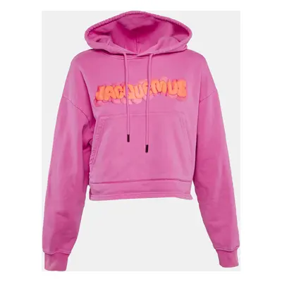 Jacquemus Pink Cotton Logo Print Crew Neck Cropped Sweatshirt Hoodie