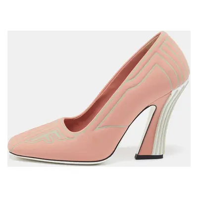 Fendi Peach Pink/Grey Neoprene and Rubber Square Toe FFreedom Pumps Size