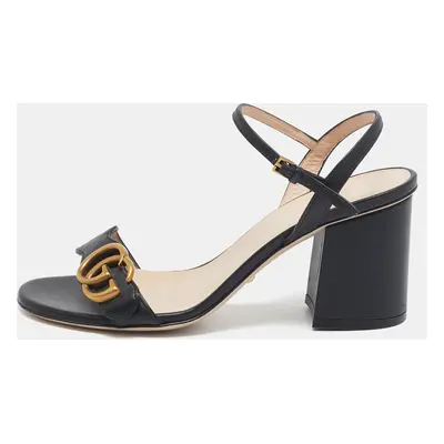 Gucci Black Leather GG Marmont Ankle Strap Sandals Size 36.5