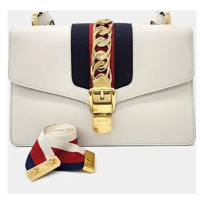 Gucci White Leather Sylvie Bag