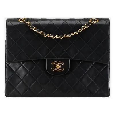 Chanel Black Lambskin Matelasse Coco Mark Double Flap Chain Shoulder Bag