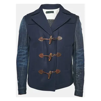 Dsquared2 Navy Blue Wool Knit and Denim Short Duffle Jacket