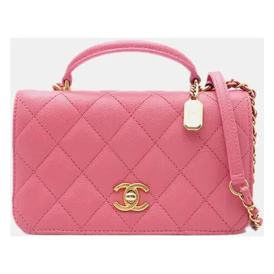 Chanel Pink Mini Quilted Caviar Top Handle Flap Bag