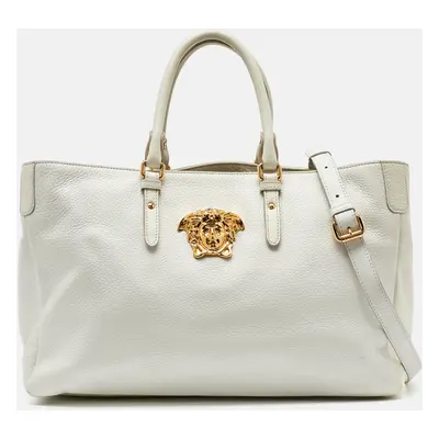 Versace White Leather La Medusa Shopper Tote